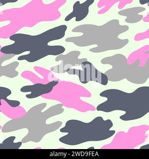 Camouflage military pattern with pink elements. Vector seamless pattern for clothing design. Stock Vector