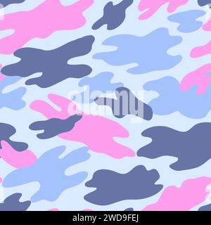 Camouflage military pattern with pink elements. Vector seamless pattern for clothing design. Stock Vector