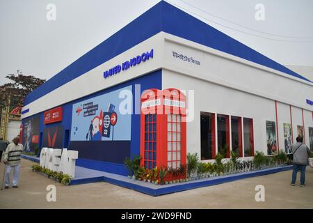 Kolkata, India. 19th Jan, 2024. An exterior view of the UK Themed pavilion of 47th International Kolkata Book Fair. International Kolkata Book Fair starts on 18th of January 2024 at the Central park in Kolkata. Credit: SOPA Images Limited/Alamy Live News Stock Photo