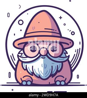 Cute cartoon gnome in a hat and glasses. Vector illustration. Stock Vector