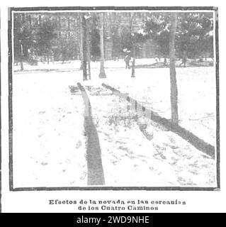 1904-12-01, Nuevo Mundo, El invierno en Madrid, Efectos de la nevada en las cercanías de los Cuatro Caminos, Campúa. Stock Photo