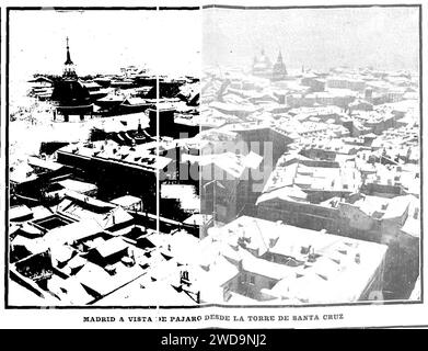 1904-12-01, Nuevo Mundo, Madrid a vista de pájaro desde la torre de Santa Cruz, Campúa. Stock Photo