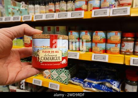 Jar of Fleur de Sel in a Grocery Stock Photo