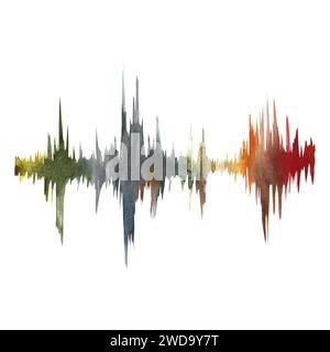 Frequency audio signal, HUD music wave interface elements, voice chart signal. The music track. The watercolor illustration is hand-drawn. For postcar Stock Photo