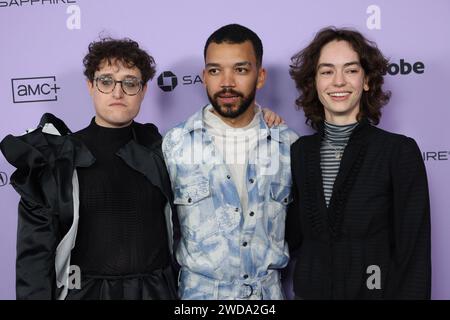 Utah. 18th Jan, 2024. Jane Shoenbrun, Justice Smith, Brigette Lundy-Paine Film Festival Premiere Screening for I SAW THE TV GLOW Premiere at the 2024 Sundance Film Festival Library Center Theatre, Park City, Utah, January 18, 2024. Credit: JA/Everett Collection/Alamy Live News Stock Photo