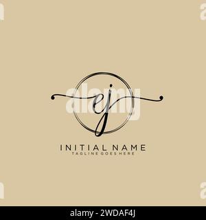 EJ Initial handwriting logo with circle Stock Vector