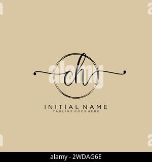 CH Initial handwriting logo with circle Stock Vector