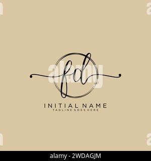 FD Initial handwriting logo with circle Stock Vector