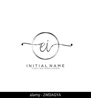 EI Initial handwriting logo with circle Stock Vector