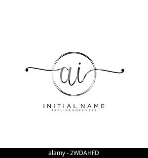 AI Initial handwriting logo with circle Stock Vector