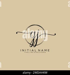 GJ Initial handwriting logo with circle Stock Vector