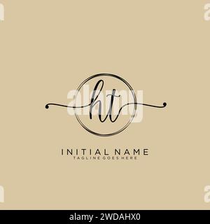 HT Initial handwriting logo with circle Stock Vector