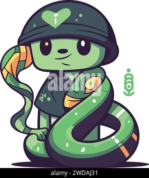 Snake in a helmet and a snake with a heart. Vector illustration. Stock Vector