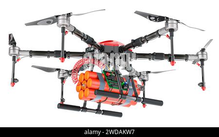 Military Drone with TNT bomb explosive, 3D rendering isolated on white background Stock Photo