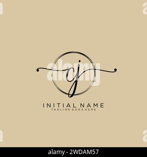 CJ Initial handwriting logo with circle Stock Vector