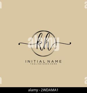 KH Initial handwriting logo with circle Stock Vector