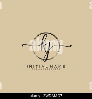 KJ Initial handwriting logo with circle Stock Vector