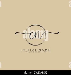 CN Initial handwriting logo with circle Stock Vector