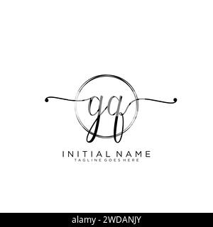 GQ Initial handwriting logo with circle Stock Vector