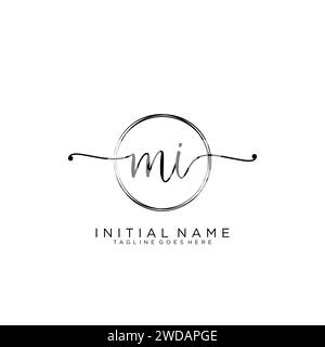 MI Initial handwriting logo with circle Stock Vector