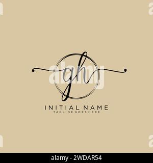 GH Initial handwriting logo with circle Stock Vector