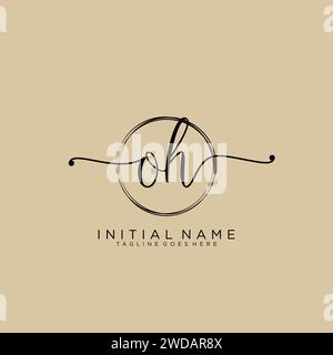 OH Initial handwriting logo with circle Stock Vector