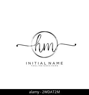 HM Initial handwriting logo with circle Stock Vector