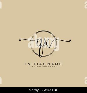 QX Initial handwriting logo with circle Stock Vector