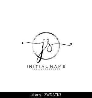 JS Initial handwriting logo with circle Stock Vector