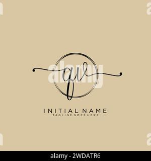 QV Initial handwriting logo with circle Stock Vector