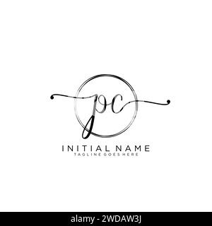 PC Initial handwriting logo with circle Stock Vector