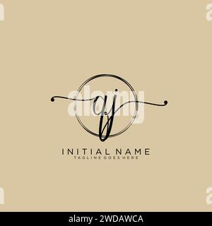 QJ Initial handwriting logo with circle Stock Vector
