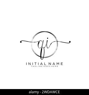 QI Initial handwriting logo with circle Stock Vector