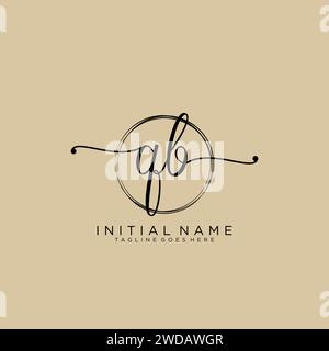 QB Initial handwriting logo with circle Stock Vector