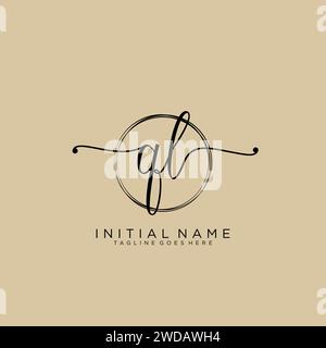 QL Initial handwriting logo with circle Stock Vector