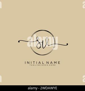 SV Initial handwriting logo with circle # Stock Vector