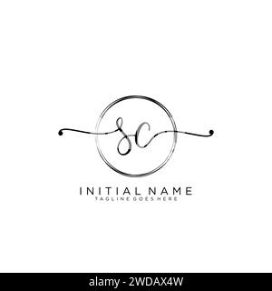 SC Initial handwriting logo with circle Stock Vector