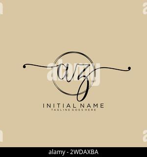 AZ Initial handwriting logo with circle Stock Vector