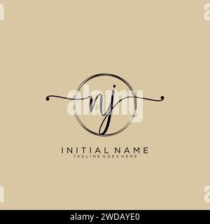 NJ Initial handwriting logo with circle Stock Vector