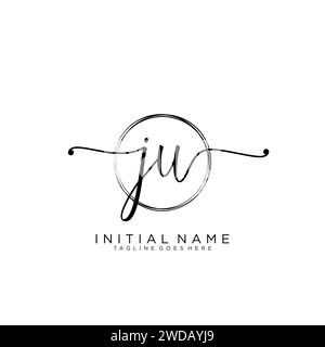 JU Initial handwriting logo with circle Stock Vector