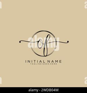 OF Initial handwriting logo with circle Stock Vector