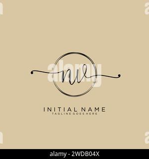 NV Initial handwriting logo with circle Stock Vector