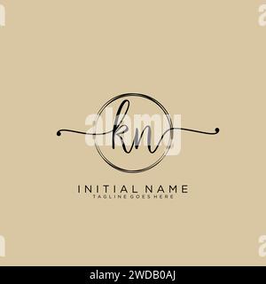 KN Initial handwriting logo with circle Stock Vector