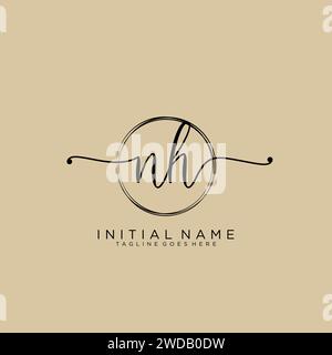 NH Initial handwriting logo with circle Stock Vector