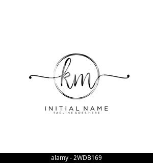 KM Initial handwriting logo with circle Stock Vector