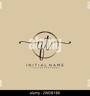 QT Initial handwriting logo with circle Stock Vector