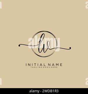 LV Initial handwriting logo with circle Stock Vector