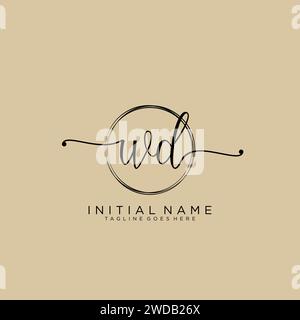 WD Initial handwriting logo with circle Stock Vector
