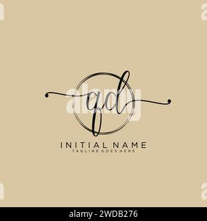 QD Initial handwriting logo with circle Stock Vector
