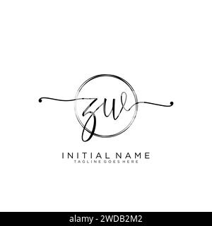 ZW Initial handwriting logo with circle Stock Vector
